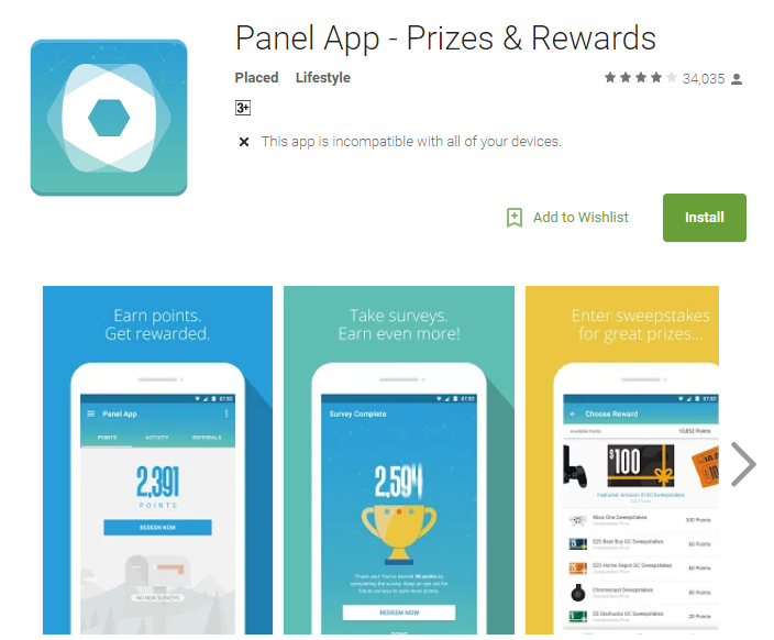 Panel app prizes rewards app